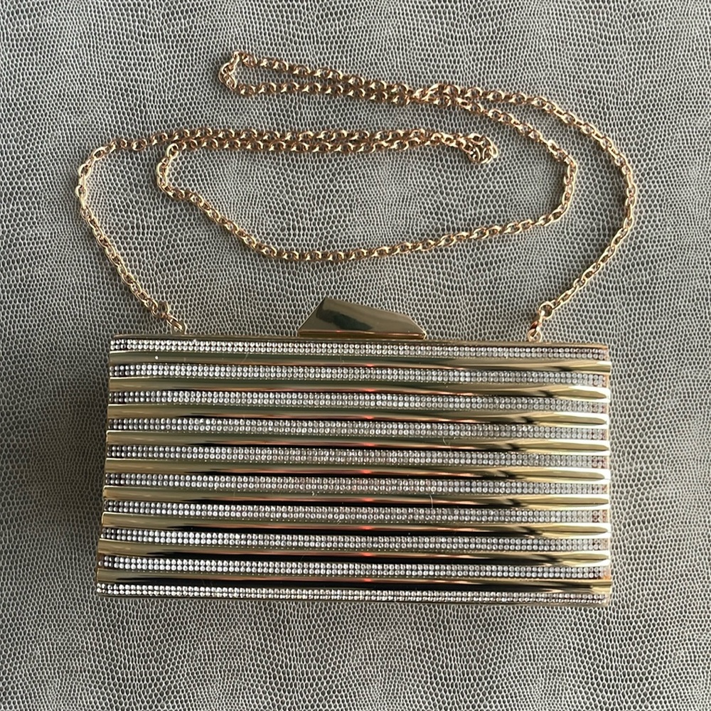 Gold Metallic and Rhinestone Evening clutch